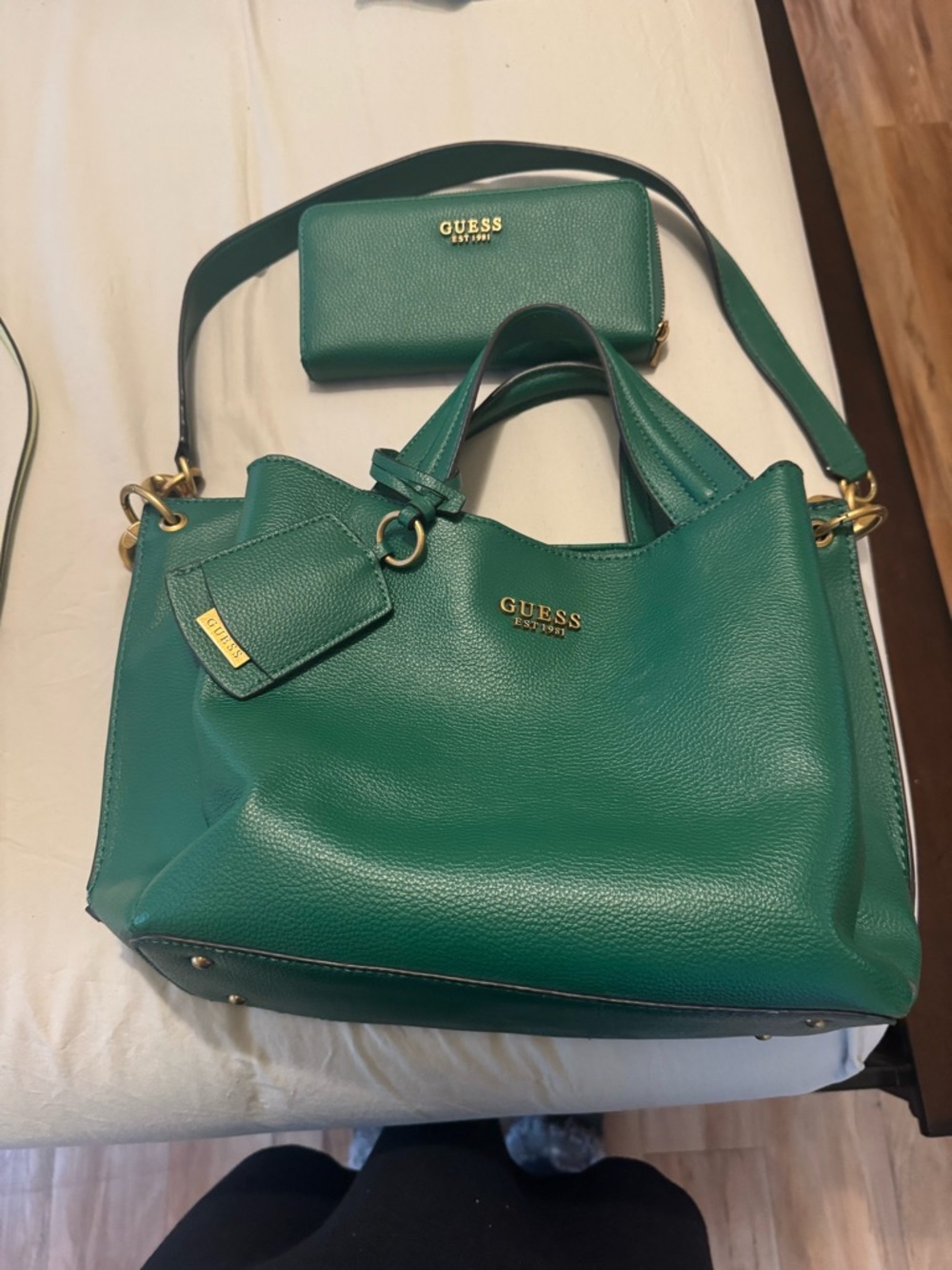 GUESS Teal Pebbled Leather Tote with Matching Wallet